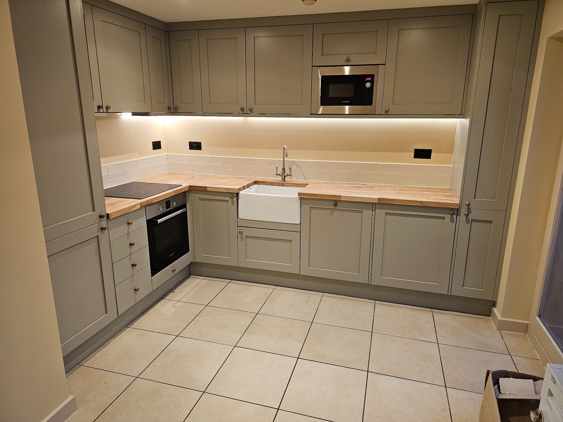 Completed grey shaker kitchen
