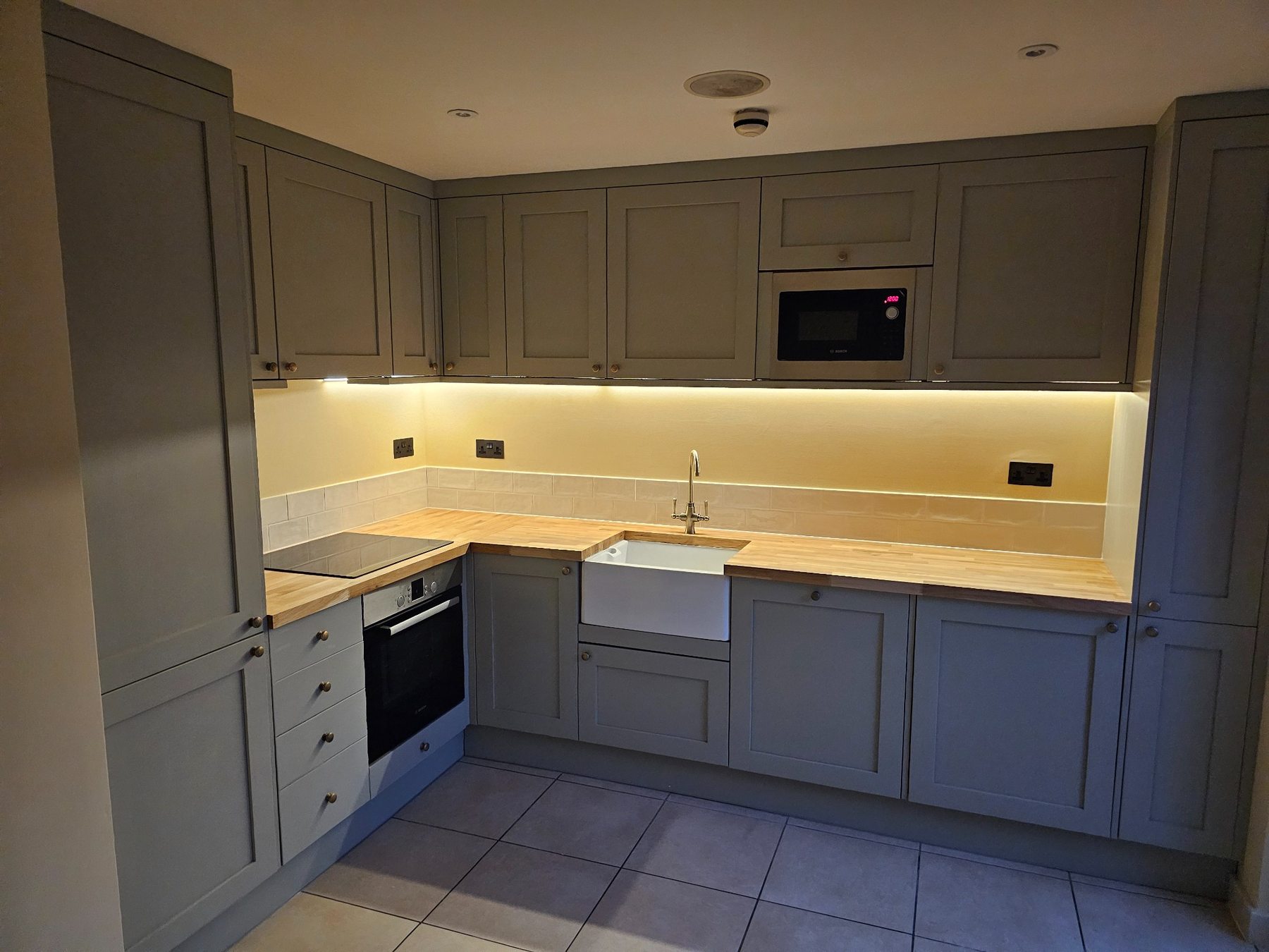 Completed kitchen with lighting
