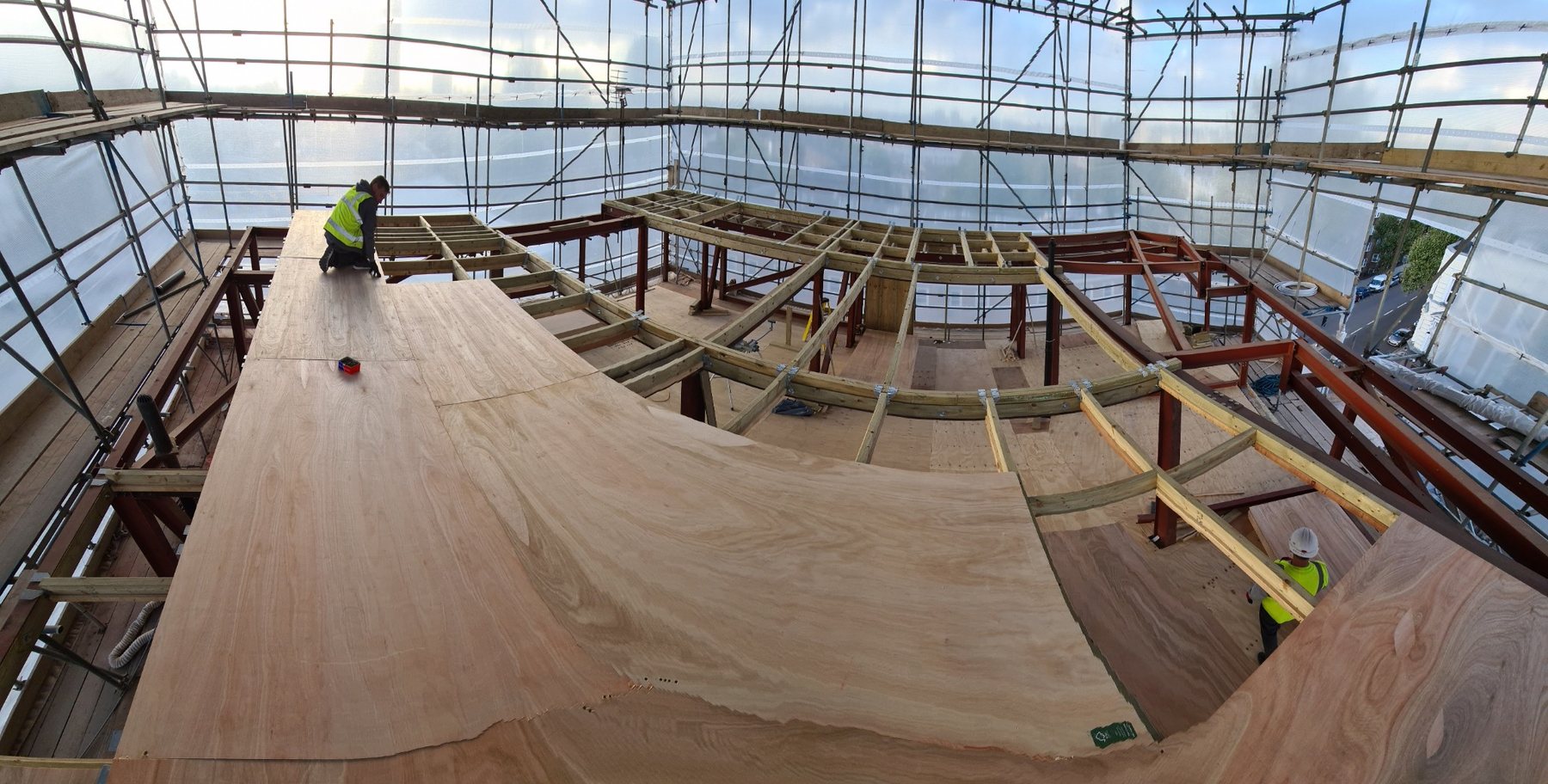 Large structural steel frame and new floor construction during a complex residential alteration